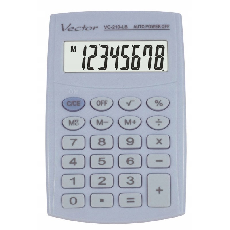 Vector Kalkulator kieszonkow KAV VC-210 LB, 8- cyfrowy ,64x98,5mm, jasnoniebieski Vector Kalkulator kieszonkow KAV VC-210 LB, 8- cyfrowy ,64x98,5mm, jasnoniebieski