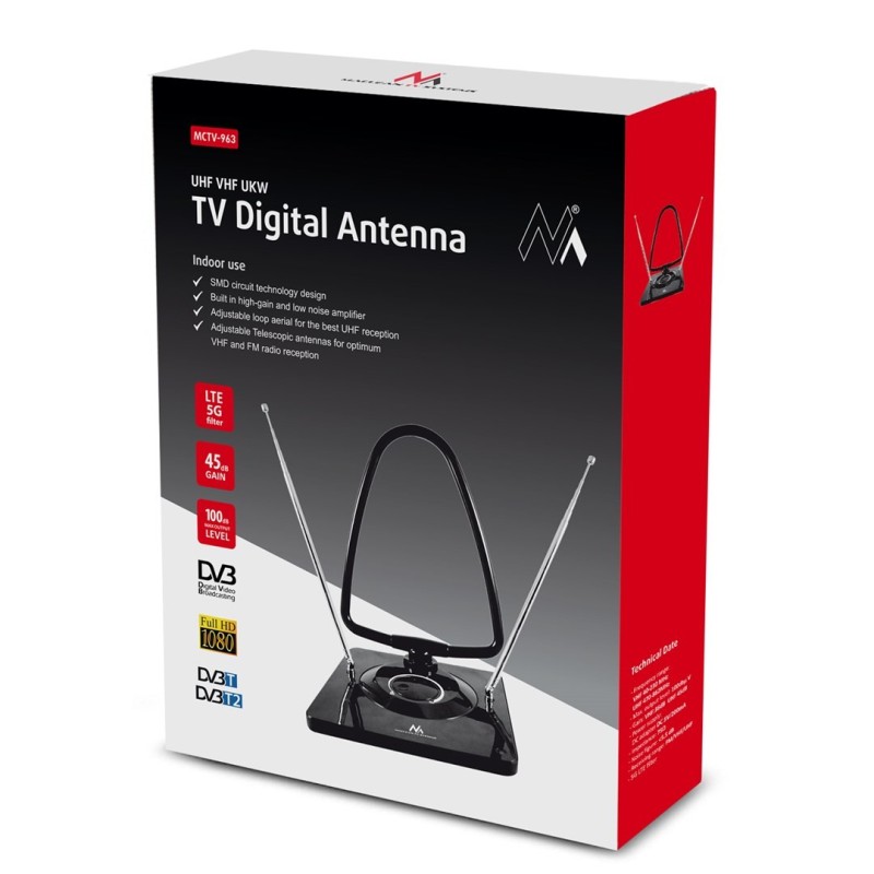Antena pokojowa wewnętrzna Maclean MCTV-963 (aktywna 48 dB)