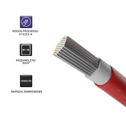 Kabel solarny fotowoltaiczny 6mm2 100m czerwony