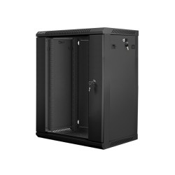 Lanberg Szafa rack 19 cali Wall-Mount 15U/600x450 V2 czarna, drzwi szklane