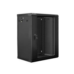 Lanberg Szafa rack 19 cali Wall-Mount 15U/600x450 V2 czarna, drzwi szklane