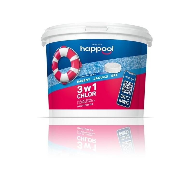 Acrylmed 3kg Multichlor 200g do długotrwałej dezynfekcji wody w basenie - tabletki