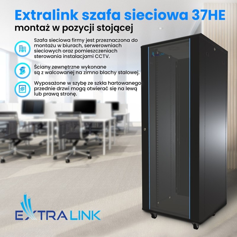 Extralink Szafa rack 37U 600x1000 Czarna stojąca Extralink Szafa rack 37U 600x1000 Czarna stojąca