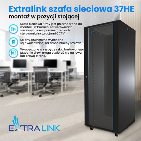 Extralink Szafa rack 37U 600x1000 Czarna stojąca