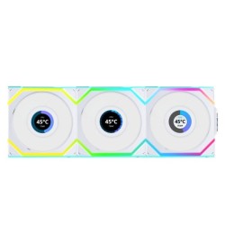 Wentylator Lian Li LULI-100 UNI FAN SL LCD, ARGB, PWM, 3x, 120 mm, Bezprzewodowe sterowanie za pomocą kontrolera 2.4GHz, biały