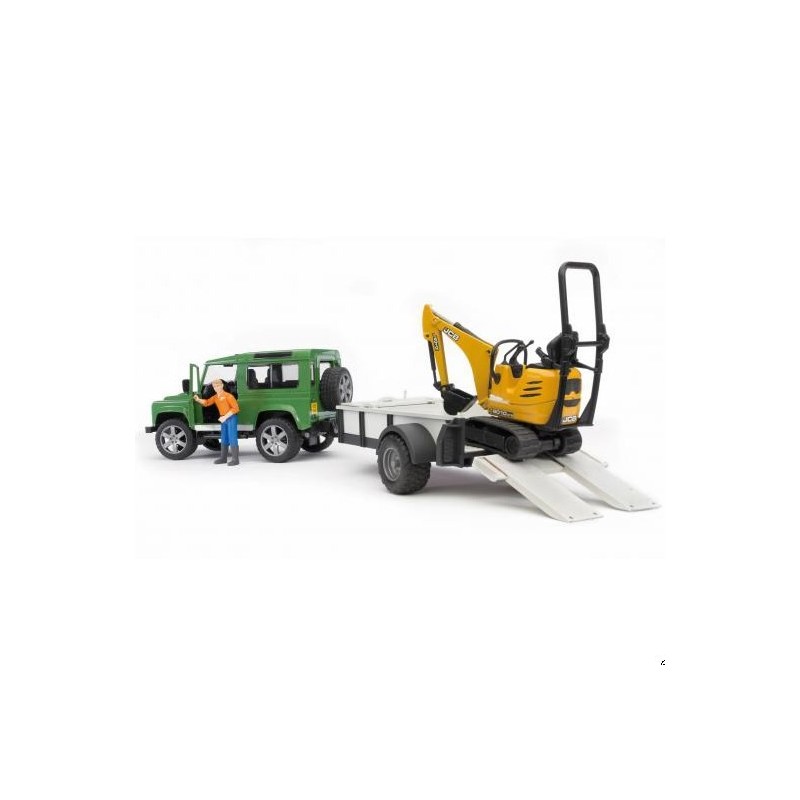 Land Rover z lawetą + mikrokoparka JCB CTS 02593 BRUDER Land Rover z lawetą + mikrokoparka JCB CTS 02593 BRUDER