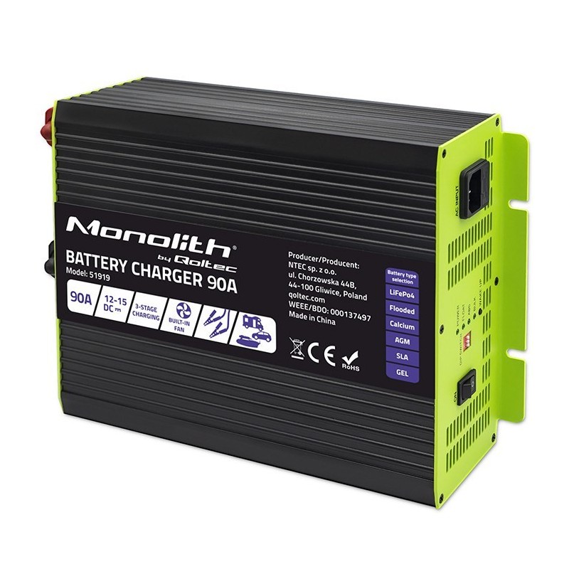 Ładowarka Monolith do akumulatorów LiFePO4 AGM GEL SLA 90A 12V, Szybkie ładowanie Ładowarka Monolith do akumulatorów LiFePO4 AGM GEL SLA 90A 12V, Szybkie ładowanie