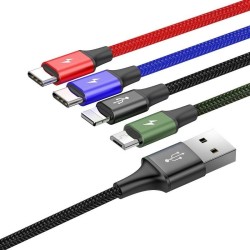 Zestaw kabli zasilający Baseus CA1T4-B01 (USB - Lightning, Micro USB, USB typu C 1,2m kolor czarny)