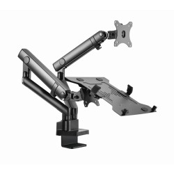 GEMBIRD BIURKOWE REGULOWANE RAMIĘ/UCHWYT NA 2 MONITORY + PÓŁKA NA NOTEBOOKA 17-32, VESA 100X100MM, DO 8 KG