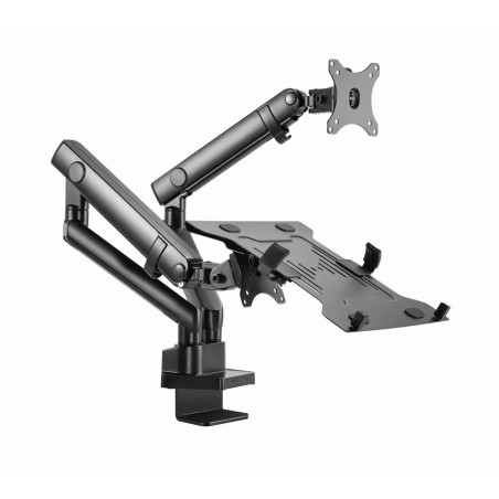 GEMBIRD BIURKOWE REGULOWANE RAMIĘ/UCHWYT NA 2 MONITORY + PÓŁKA NA NOTEBOOKA 17-32, VESA 100X100MM, DO 8 KG