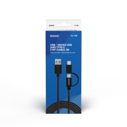 Kabel SAVIO CL-128 (Micro USB typu B, USB typu C - USB 2.0 typu A 1m kolor czarny)