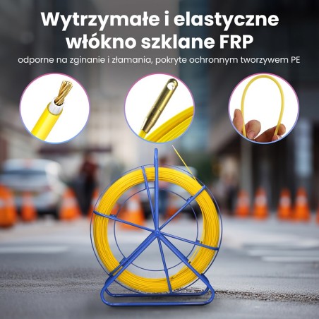 Extralink Pilot 8mm 75m | Pilot do przeciągania kabli | włókno szklane FRP, śr. 8mm, dł. 75m, żółty (EX.30899)