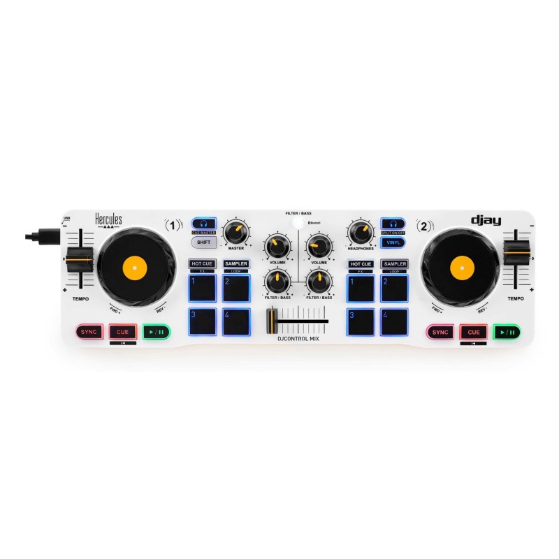 Hercules DJControl Control MIX Bluetooth Pour Smartphone et tablettes Android e 2 kan. Czarny, Biały, Żółty Hercules DJControl Control MIX Bluetooth Pour Smartphone et tablettes Android e 2 kan. Czarny, Biały, Żółty