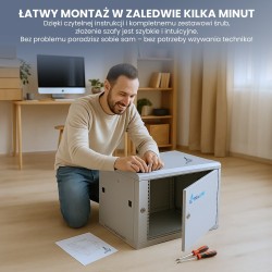 Extralink Szafa rack 9U 600x450 ASP Szara montowana na ścianie, drzwi blaszane pełne