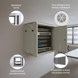 Extralink Szafa rack 9U 600x450 ASP Szara montowana na ścianie, drzwi blaszane pełne