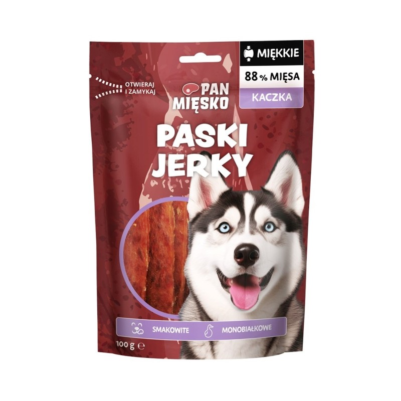 Pan Mięsko Przysmak dla psa Paski Jerky Kaczka 100g Pan Mięsko Przysmak dla psa Paski Jerky Kaczka 100g