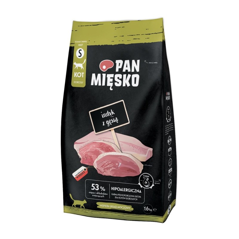 Pan Mięsko Indyk z gęsią sucha karma dla kota chrupki S 1,6kg Pan Mięsko Indyk z gęsią sucha karma dla kota chrupki S 1,6kg