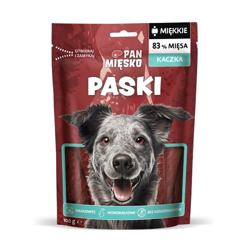 Pan Mięsko Przysmak dla psa Paski Kaczka 100g Pan Mięsko Przysmak dla psa Paski Kaczka 100g