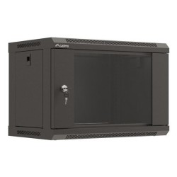Szafa instalacyjna rack wisząca 19" 6U 540x350 czarna drzwi przeszklone LANBERG (Flat Pack)
