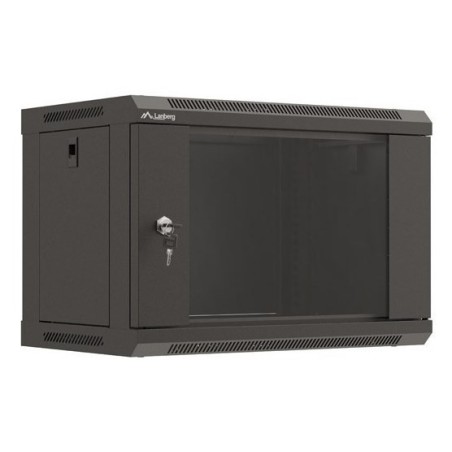 Szafa instalacyjna rack wisząca 19" 6U 540x350 czarna drzwi przeszklone LANBERG (Flat Pack)