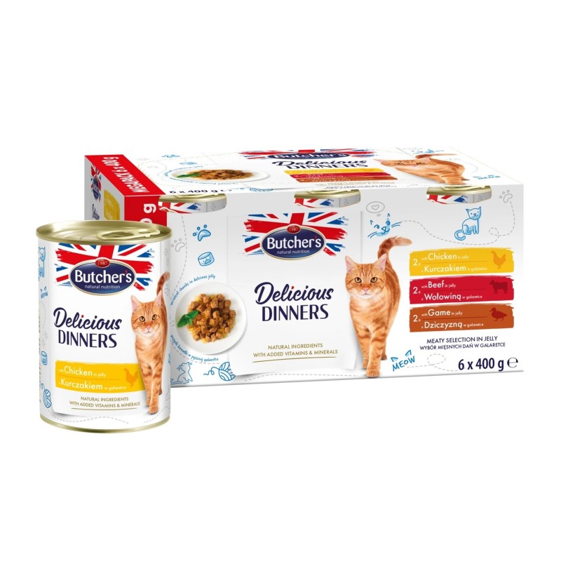 Butcher's Delicious Dinners megapack mix smaków dania z mięsem kawałki w galaretce karma dla kota 6 x 400g