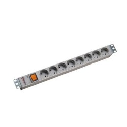 Listwa zasilająca Bachmann 48.30cm (19") ALU 1U, 8-drożna, jasnoszary RAL7035, styk z uziemieniem, 2 m, RAL 7035, z