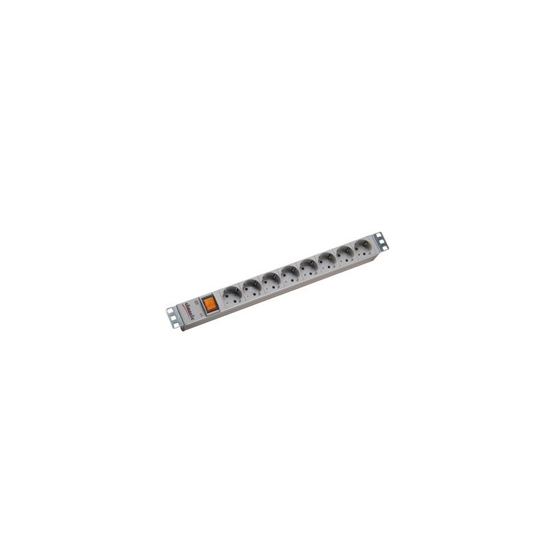 Listwa zasilająca Bachmann 48.30cm (19") ALU 1U, 8-drożna, jasnoszary RAL7035, styk z uziemieniem, 2 m, RAL 7035, z
