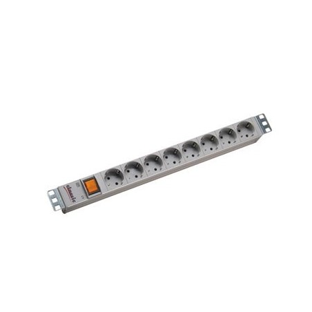 Listwa zasilająca Bachmann 48.30cm (19") ALU 1U, 8-drożna, jasnoszary RAL7035, styk z uziemieniem, 2 m, RAL 7035, z