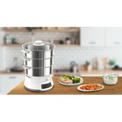 Tefal Convenient Series Deluxe VC502D szybkowar parowy 3 kosz. Blat 900 W Stal nierdzewna, Biały