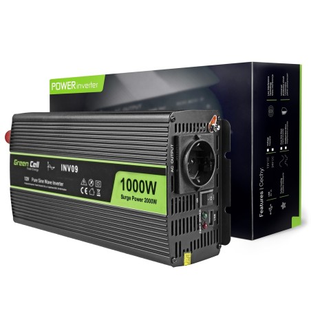 GREEN CELL PRZETWORNICA INV09 12V-230V 1000W/2000W CZYSTA SINUSOIDA