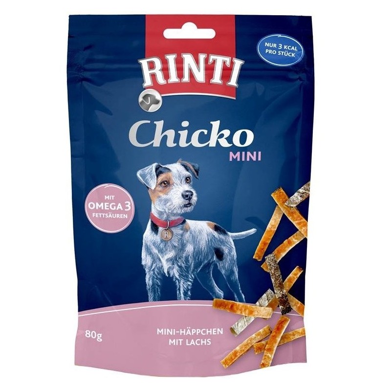 Rinti Chicko Mini przysmak kurczak i łosoś 80g Rinti Chicko Mini przysmak kurczak i łosoś 80g