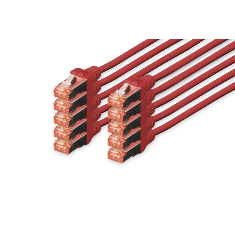 Kabel krosowy (patch cord) RJ45-RJ45, kat.6, S/FTP, AWG 27/7, LSOH, 5m, czerwony, 10szt