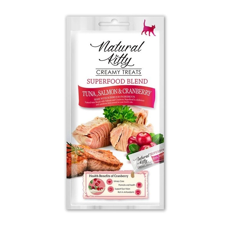 Natural Kitty Sos Superfood TUŃCZYK ŁOSOŚ ŻURAWINA 4x12g