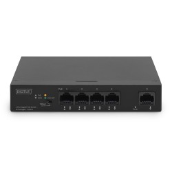 Digitus Przełącznik Gigabit Ethernet PoE, 4 porty PoE + 1 port uplink, dostępna moc zasilania PoE: 60 W