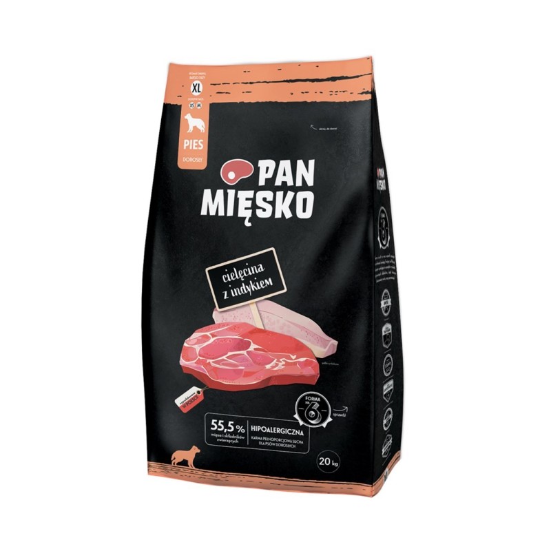 Pan Mięsko Cielęcina z Indykiem dla psa XL 20kg