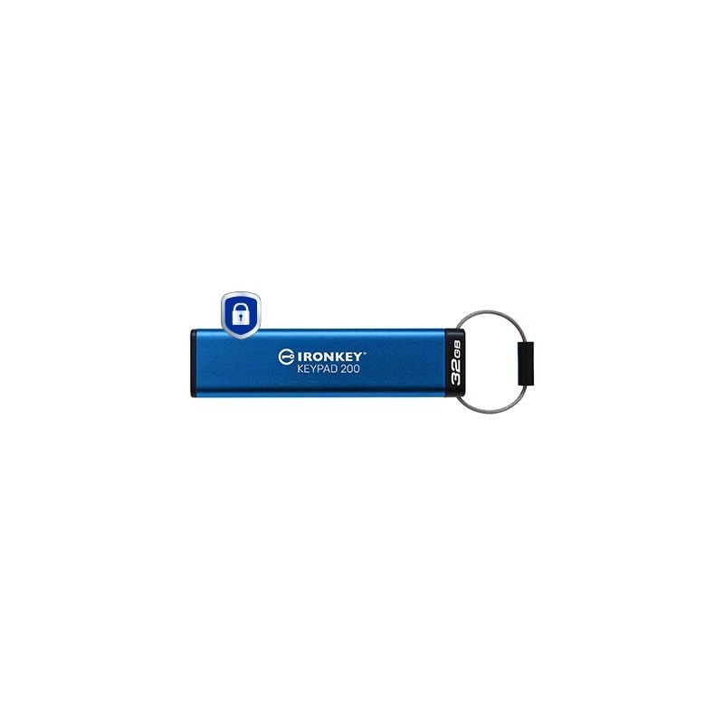 Kingston Technology IronKey Keypad 200 pamięć USB 32 GB USB Typu-A 3.2 Gen 1 (3.1 Gen 1) Niebieski Kingston Technology IronKey Keypad 200 pamięć USB 32 GB USB Typu-A 3.2 Gen 1 (3.1 Gen 1) Niebieski