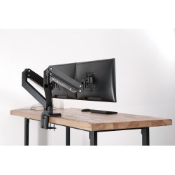 Ramię biurkowe podwójne z zaciskiem 2xLCD z sprężyną gazową max. 2x35" i 15kg