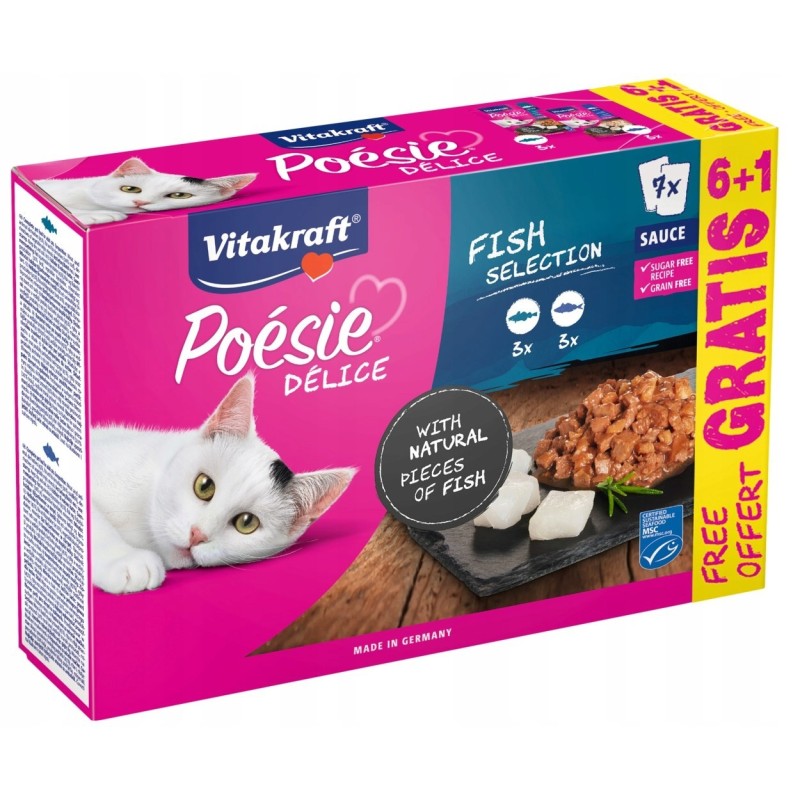 VITAKRAFT Poesie Delice w sosie multipack sauce rybny - mokra karma dla kota - 6+1 x 85g