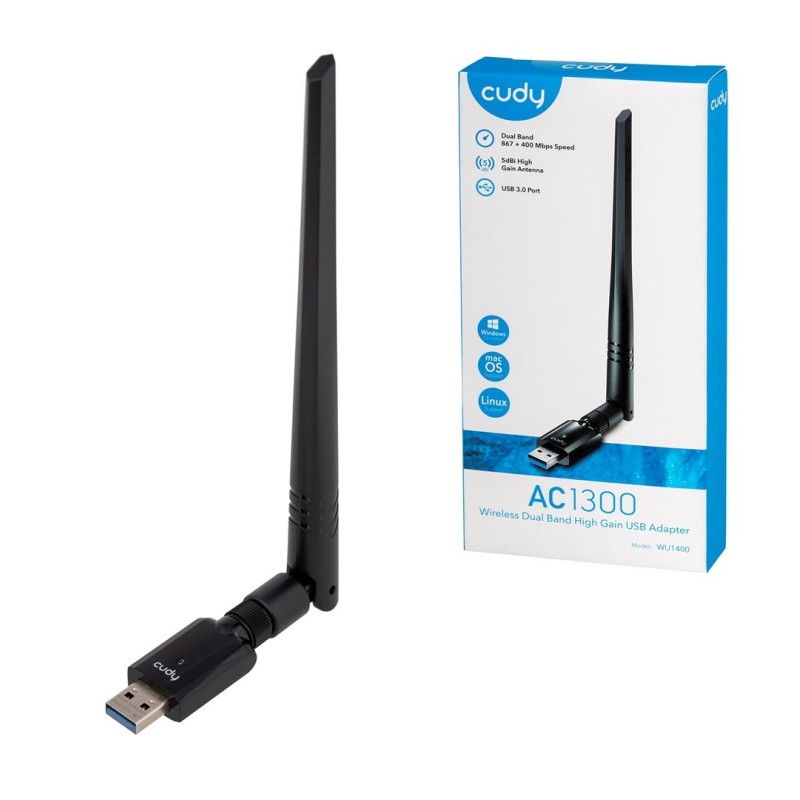 Karta sieciowa CUDY WU1400 AC1300 USB 3.0 Antena zew. 5dbi Karta sieciowa CUDY WU1400 AC1300 USB 3.0 Antena zew. 5dbi