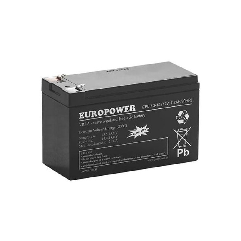 Akumulator AGM EUROPOWER serii EPL 12V 7,2Ah T1