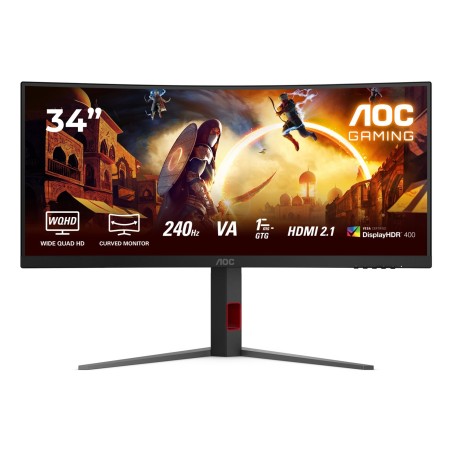 Monitor AOC CU34G4Z 34-calowy, Szybkie VA, WQHD 21:9, 240 Hz, 1 ms, 3440 x 1440 pikseli, 450 cd/m2, ilość portów HDMI: 2, kolor