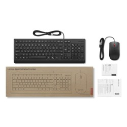 Podstawowe Lenovo | Kombinacja klawiatury i myszy | Przewodowe | Euro amerykańskie | Czarny