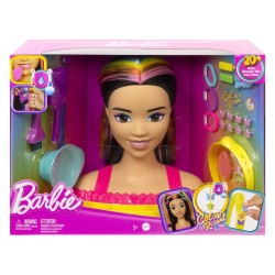 BARBIE Głowa Do Stylizacji Neonowa Tęcza Czarne Włosy HMD81