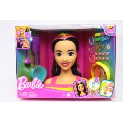 BARBIE Głowa Do Stylizacji Neonowa Tęcza Czarne Włosy HMD81