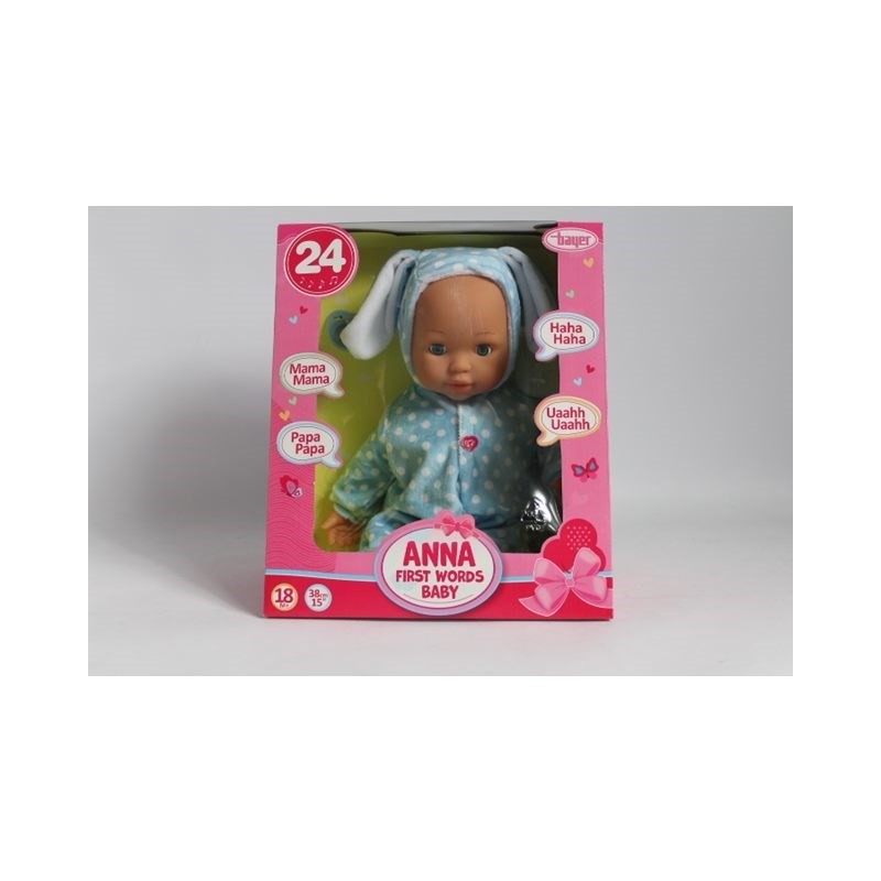 PROMO Bayer Lalka bobas Anna Pierwsze słowa ubranko królik 38cm 93822AD