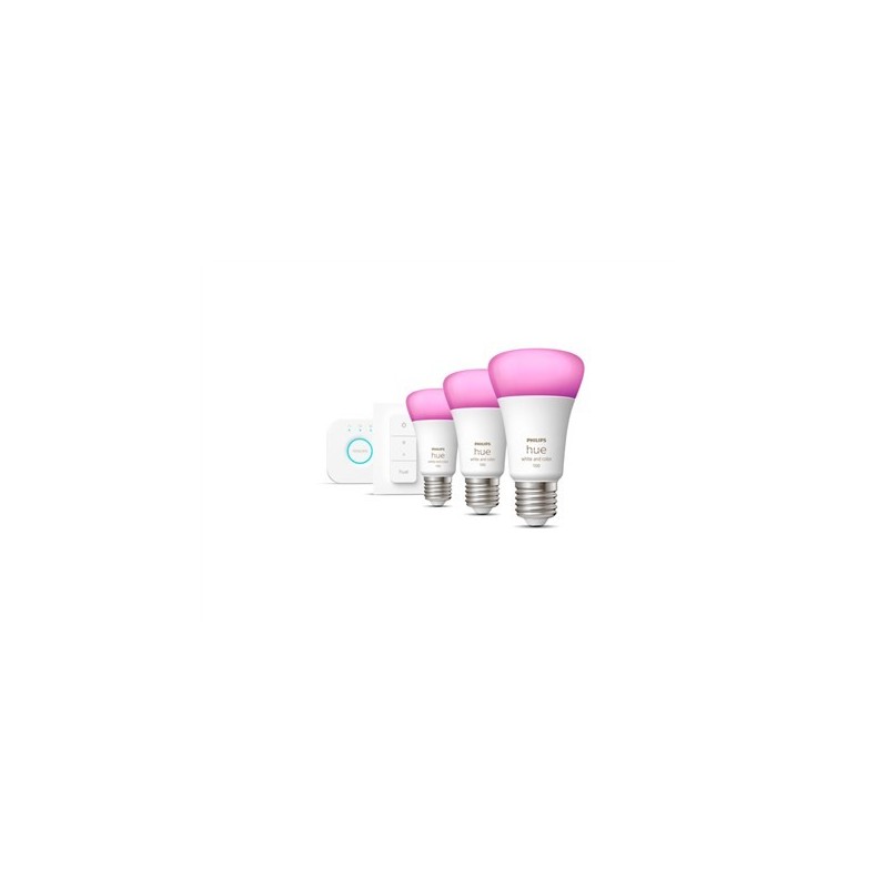 Philips Hue White and color ambiance Zestaw startowy: 3 inteligentne żarówki E27 (1100) + regulator przyciemniania Hue Dimmer Philips Hue White and color ambiance Zestaw startowy: 3 inteligentne żarówki E27 (1100) + regulator przyciemniania Hue Dimmer