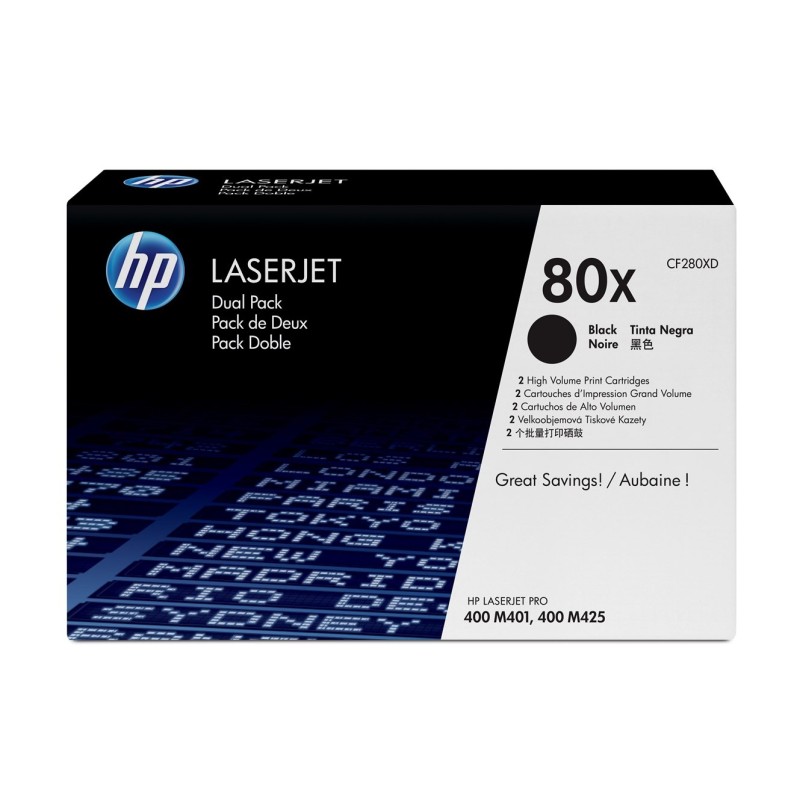 HP 80X zestaw 2 oryginalnych wkładów z czarnym tonerem LaserJet XL HP 80X zestaw 2 oryginalnych wkładów z czarnym tonerem LaserJet XL