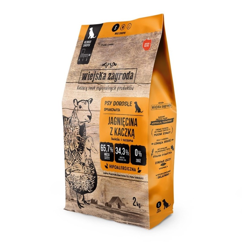 WIEJSKA ZAGRODA jagnięcina z kaczką - sucha karma dla psów dorosłych - 2kg