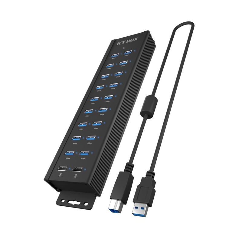 Rajd Sonic - HUB USB 20 w 1 z zasilaczem, przyciskiem włączania/wyłączania i wspornikami montażowymi Rajd Sonic - HUB USB 20 w 1 z zasilaczem, przyciskiem włączania/wyłączania i wspornikami montażowymi