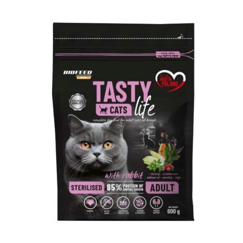 BIOFEED TASTY CATS LIFE STERILISED WITH RABBIT 600G